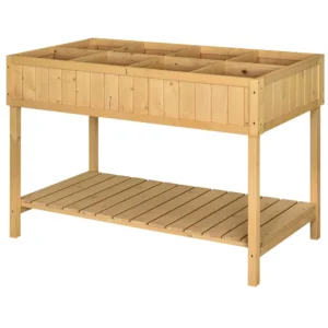 Planttafel hoogbed planttafel bloembak kweektafel 8 vakken met afvoer plank spar massief hout natuurhout 110 x 46 x 76 cm 1