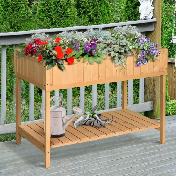 Planttafel hoogbed planttafel bloembak kweektafel 8 vakken met afvoer plank spar massief hout natuurhout 110 x 46 x 76 cm 2