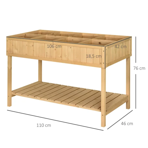 Planttafel hoogbed planttafel bloembak kweektafel 8 vakken met afvoer plank spar massief hout natuurhout 110 x 46 x 76 cm 4