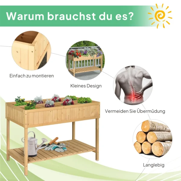 Planttafel hoogbed planttafel bloembak kweektafel 8 vakken met afvoer plank spar massief hout natuurhout 110 x 46 x 76 cm 5