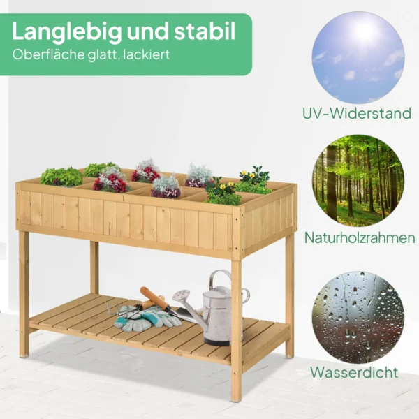Planttafel hoogbed planttafel bloembak kweektafel 8 vakken met afvoer plank spar massief hout natuurhout 110 x 46 x 76 cm 6