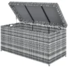 Rattan kussenbox 380l weerbestendig met deksel ingebouwde handvat opslagruimte uv bestendig tuinbox opbergdoos bijzettafel tuinkist voor tuin balkon 130x61x65 cm donkergrijs 1