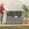 Rattan kussenbox 380l weerbestendig met deksel ingebouwde handvat opslagruimte uv bestendig tuinbox opbergdoos bijzettafel tuinkist voor tuin balkon 130x61x65 cm donkergrijs 10