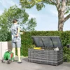 Rattan kussenbox 380l weerbestendig met deksel ingebouwde handvat opslagruimte uv bestendig tuinbox opbergdoos bijzettafel tuinkist voor tuin balkon 130x61x65 cm donkergrijs 2