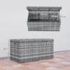 Rattan kussenbox 380l weerbestendig met deksel ingebouwde handvat opslagruimte uv bestendig tuinbox opbergdoos bijzettafel tuinkist voor tuin balkon 130x61x65 cm donkergrijs 4