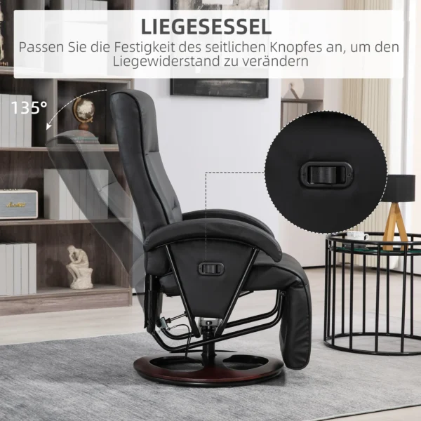 Relaxstoel draaibare tv stoel met ligfunctie, ligstoel tv stoel met verstelbare rugleuning, voetsteun, ruststoel voor woonkamer, kunstleer, zwart 5