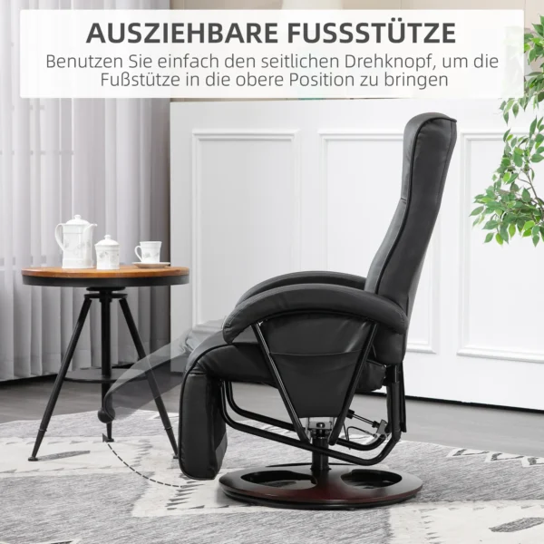 Relaxstoel draaibare tv stoel met ligfunctie, ligstoel tv stoel met verstelbare rugleuning, voetsteun, ruststoel voor woonkamer, kunstleer, zwart 6