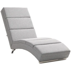 Relaxstoel ligstoel loungestoel gestoffeerde fauteuil chaise longue met linnenlook, stalen poten relaxfauteuil voor woonkamer lichtgrijs 1