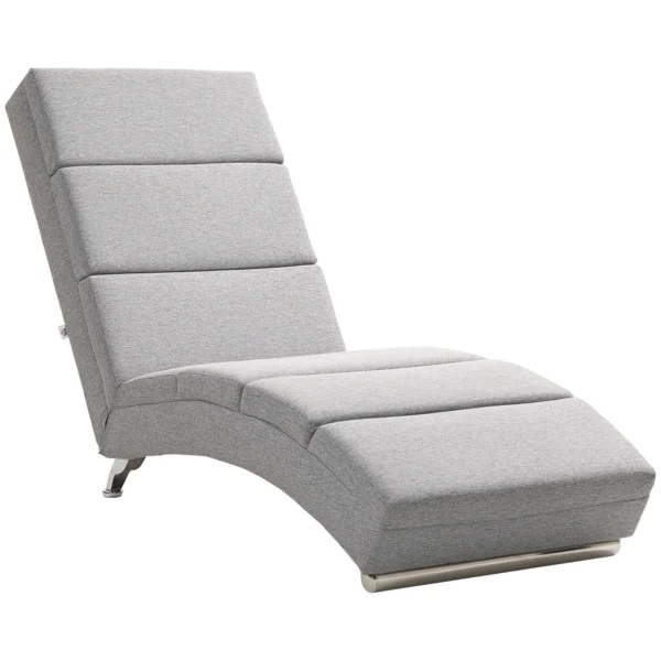 Relaxstoel ligstoel loungestoel gestoffeerde fauteuil chaise longue met linnenlook, stalen poten relaxfauteuil voor woonkamer lichtgrijs 1