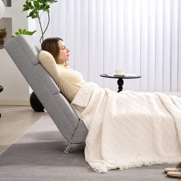Relaxstoel ligstoel loungestoel gestoffeerde fauteuil chaise longue met linnenlook, stalen poten relaxfauteuil voor woonkamer lichtgrijs 10