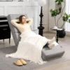 Relaxstoel ligstoel loungestoel gestoffeerde fauteuil chaise longue met linnenlook, stalen poten relaxfauteuil voor woonkamer lichtgrijs 2