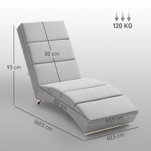 Relaxstoel ligstoel loungestoel gestoffeerde fauteuil chaise longue met linnenlook, stalen poten relaxfauteuil voor woonkamer lichtgrijs 4