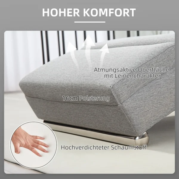 Relaxstoel ligstoel loungestoel gestoffeerde fauteuil chaise longue met linnenlook, stalen poten relaxfauteuil voor woonkamer lichtgrijs 5