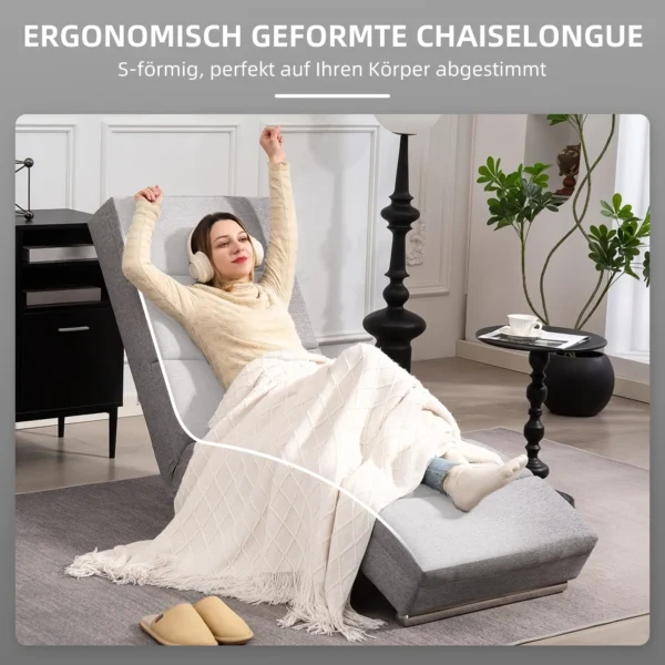 Relaxstoel ligstoel loungestoel gestoffeerde fauteuil chaise longue met linnenlook, stalen poten relaxfauteuil voor woonkamer lichtgrijs 6