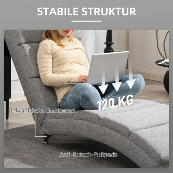 Relaxstoel ligstoel loungestoel gestoffeerde fauteuil chaise longue met linnenlook, stalen poten relaxfauteuil voor woonkamer lichtgrijs 7