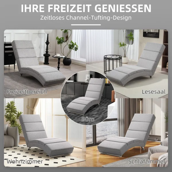 Relaxstoel ligstoel loungestoel gestoffeerde fauteuil chaise longue met linnenlook, stalen poten relaxfauteuil voor woonkamer lichtgrijs 8