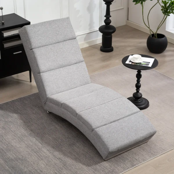 Relaxstoel ligstoel loungestoel gestoffeerde fauteuil chaise longue met linnenlook, stalen poten relaxfauteuil voor woonkamer lichtgrijs 9