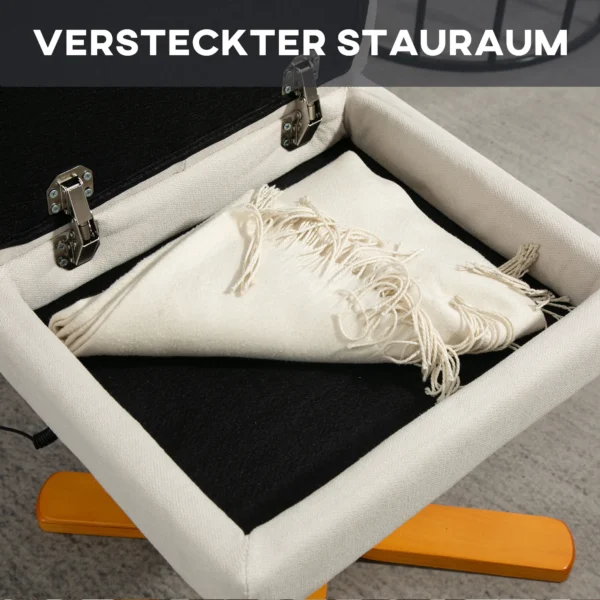 Relaxstoel massagestoel met kruk en opbergruimte tv stoel met ligfunctie 360° draaibaar met zijvak kunstleer 80 x 86 x 99cm crèmewit 7