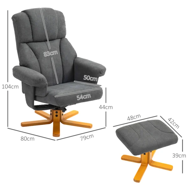 Relaxstoel met ligfunctie, ligstoel met voetenbank, tv stoel tot 150 kg belastbaar, voor woonkamer, slaapkamer, 79 x 80 x 104cm, donkergrijs 4