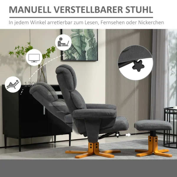 Relaxstoel met ligfunctie, ligstoel met voetenbank, tv stoel tot 150 kg belastbaar, voor woonkamer, slaapkamer, 79 x 80 x 104cm, donkergrijs 5