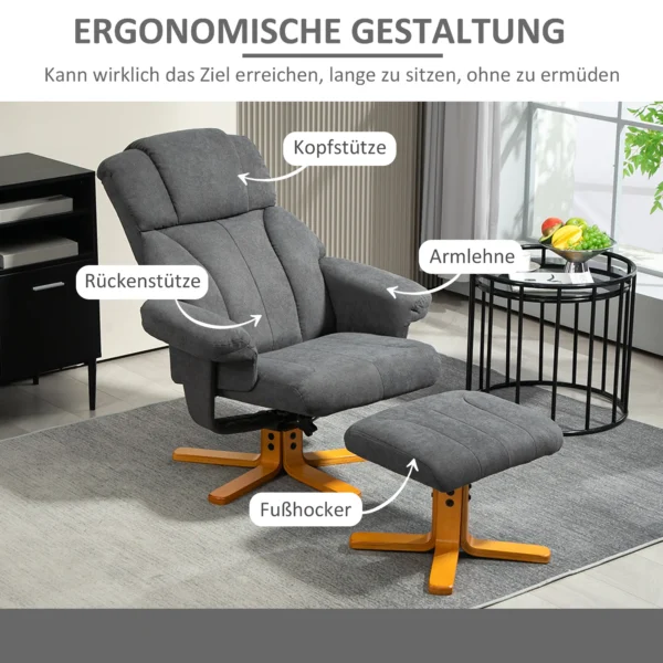 Relaxstoel met ligfunctie, ligstoel met voetenbank, tv stoel tot 150 kg belastbaar, voor woonkamer, slaapkamer, 79 x 80 x 104cm, donkergrijs 6