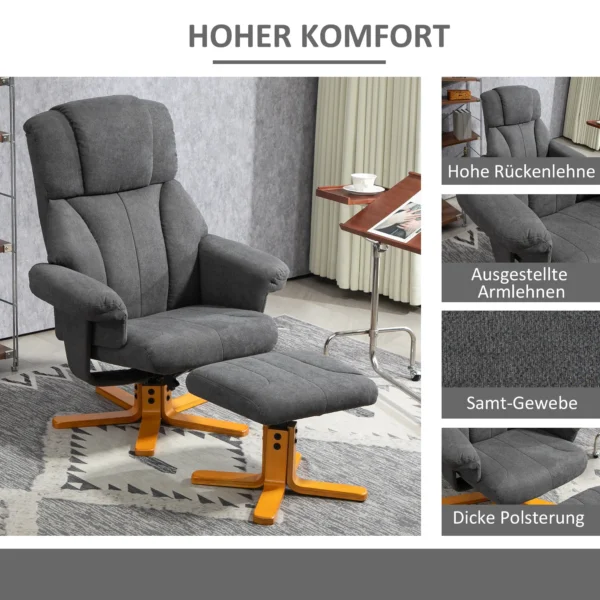 Relaxstoel met ligfunctie, ligstoel met voetenbank, tv stoel tot 150 kg belastbaar, voor woonkamer, slaapkamer, 79 x 80 x 104cm, donkergrijs 7