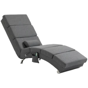 Relaxstoel met massagefunctie elektrische loungestoel massagestoel met hoge rugleuning, afstandsbediening, opvouwbaar televisiestoel met 5 modi, kussen, donkergrijs 1