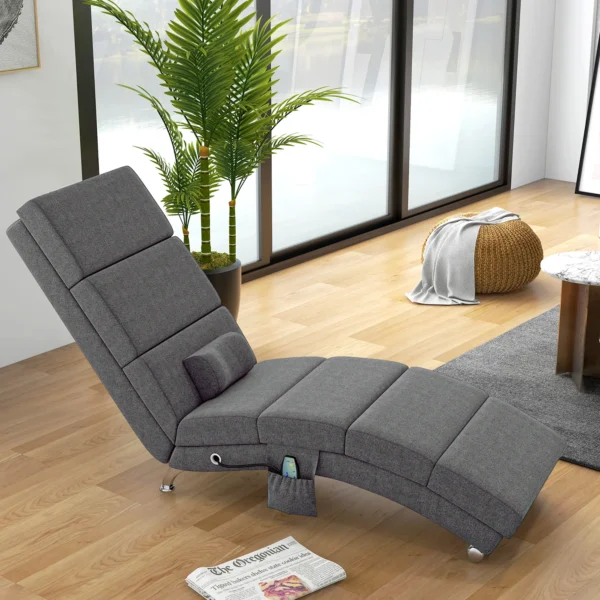 Relaxstoel met massagefunctie elektrische loungestoel massagestoel met hoge rugleuning, afstandsbediening, opvouwbaar televisiestoel met 5 modi, kussen, donkergrijs 2