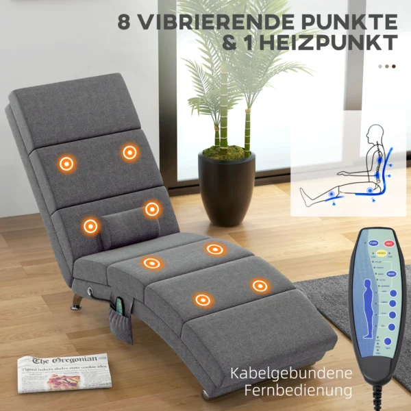 Relaxstoel met massagefunctie elektrische loungestoel massagestoel met hoge rugleuning, afstandsbediening, opvouwbaar televisiestoel met 5 modi, kussen, donkergrijs 5