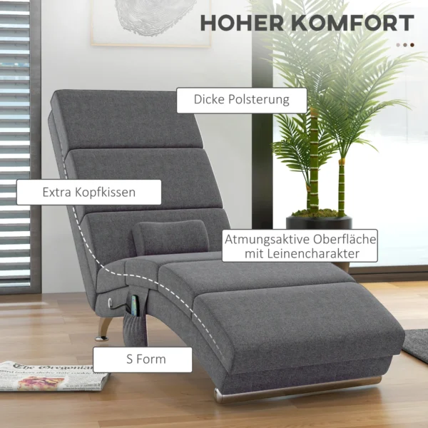 Relaxstoel met massagefunctie elektrische loungestoel massagestoel met hoge rugleuning, afstandsbediening, opvouwbaar televisiestoel met 5 modi, kussen, donkergrijs 6