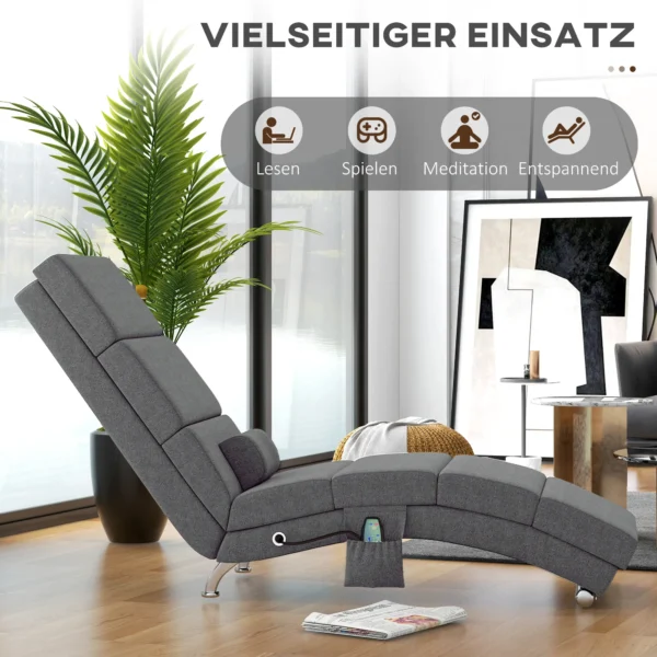 Relaxstoel met massagefunctie elektrische loungestoel massagestoel met hoge rugleuning, afstandsbediening, opvouwbaar televisiestoel met 5 modi, kussen, donkergrijs 7