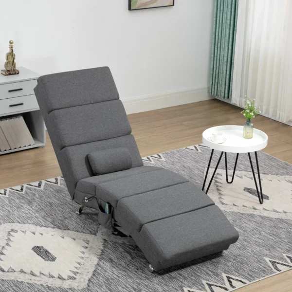 Relaxstoel met massagefunctie elektrische loungestoel massagestoel met hoge rugleuning, afstandsbediening, opvouwbaar televisiestoel met 5 modi, kussen, donkergrijs 8