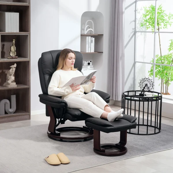 Relaxstoel met voetenbank, 360° draaibare televisiestoel met ligfunctie, tv stoel met pocketvering voor woonkamer, kunstleer, zwart 2