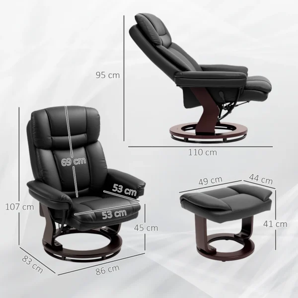 Relaxstoel met voetenbank, 360° draaibare televisiestoel met ligfunctie, tv stoel met pocketvering voor woonkamer, kunstleer, zwart 4