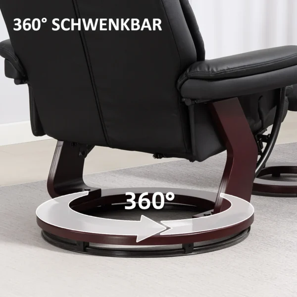 Relaxstoel met voetenbank, 360° draaibare televisiestoel met ligfunctie, tv stoel met pocketvering voor woonkamer, kunstleer, zwart 6