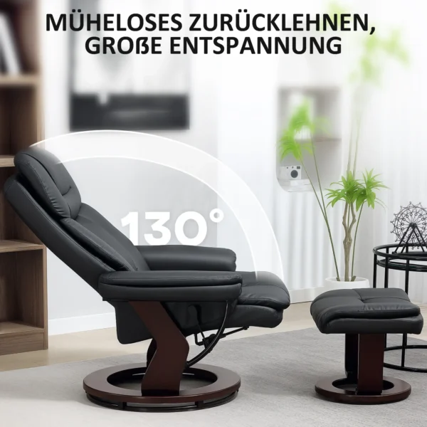 Relaxstoel met voetenbank, 360° draaibare televisiestoel met ligfunctie, tv stoel met pocketvering voor woonkamer, kunstleer, zwart 7