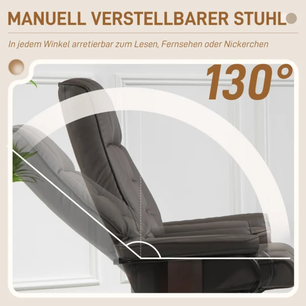 Relaxstoel met voetenbank, draaibare tv stoel met ligfunctie, tv stoel met houten frame, tot 150 kg belastbaar, voor woonkamer, kunstleer, bruin 5