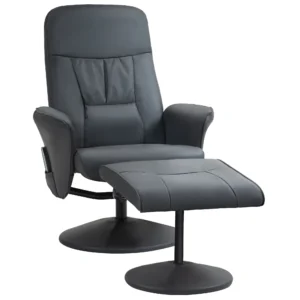 Relaxstoel met voetenbank, elektrische massagestoel met ligfunctie, 10 massagepunten, draaibare televisiestoel met zijvak, afstandsbediening, kunstleer, donkergrijs 1