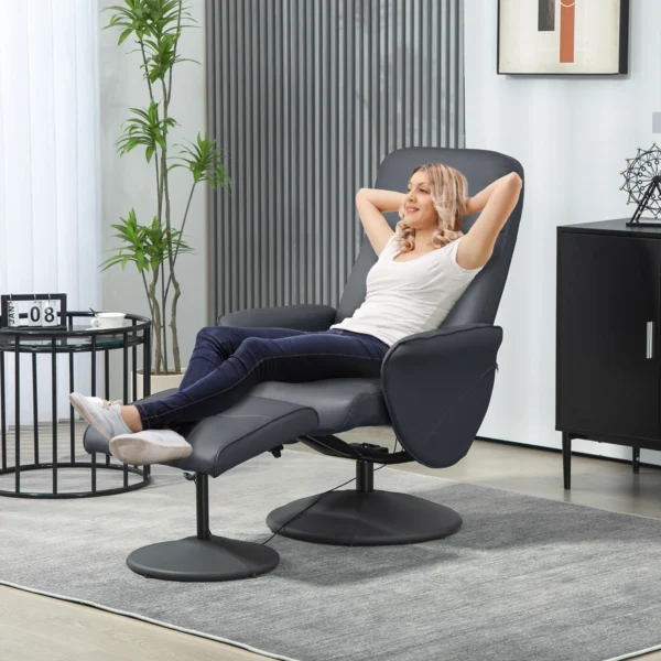 Relaxstoel met voetenbank, elektrische massagestoel met ligfunctie, 10 massagepunten, draaibare televisiestoel met zijvak, afstandsbediening, kunstleer, donkergrijs 2