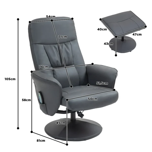 Relaxstoel met voetenbank, elektrische massagestoel met ligfunctie, 10 massagepunten, draaibare televisiestoel met zijvak, afstandsbediening, kunstleer, donkergrijs 4