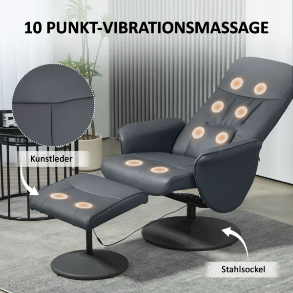 Relaxstoel met voetenbank, elektrische massagestoel met ligfunctie, 10 massagepunten, draaibare televisiestoel met zijvak, afstandsbediening, kunstleer, donkergrijs 5