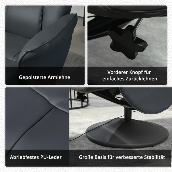 Relaxstoel met voetenbank, elektrische massagestoel met ligfunctie, 10 massagepunten, draaibare televisiestoel met zijvak, afstandsbediening, kunstleer, donkergrijs 6