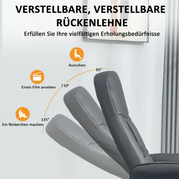 Relaxstoel met voetenbank, elektrische massagestoel met ligfunctie, 10 massagepunten, draaibare televisiestoel met zijvak, afstandsbediening, kunstleer, donkergrijs 7