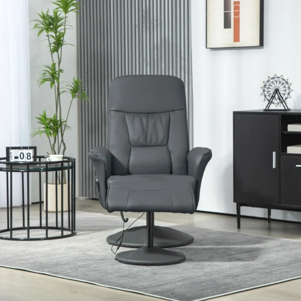 Relaxstoel met voetenbank, elektrische massagestoel met ligfunctie, 10 massagepunten, draaibare televisiestoel met zijvak, afstandsbediening, kunstleer, donkergrijs 8