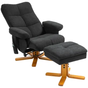 Relaxstoel met voetenbank, opbergruimte, elektrische massagestoel met ligfunctie, draaibare televisiestoel met zijvak, afstandsbediening, houten frame, polyester, zwart 1