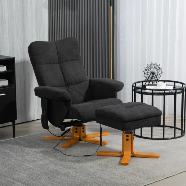 Relaxstoel met voetenbank, opbergruimte, elektrische massagestoel met ligfunctie, draaibare televisiestoel met zijvak, afstandsbediening, houten frame, polyester, zwart 2