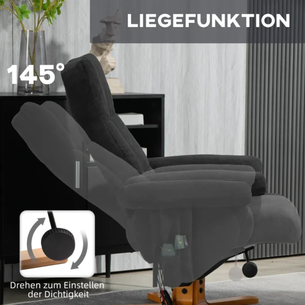 Relaxstoel met voetenbank, opbergruimte, elektrische massagestoel met ligfunctie, draaibare televisiestoel met zijvak, afstandsbediening, houten frame, polyester, zwart 6