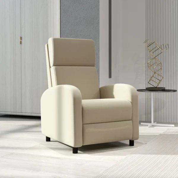 Relaxstoel tv stoel met ligfunctie gestoffeerd, tv stoel ligstoel met linnenlook, voetensteun, tot 120 kg belastbaar, voor woonkamer, crèmewit 10