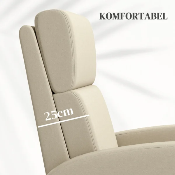 Relaxstoel tv stoel met ligfunctie gestoffeerd, tv stoel ligstoel met linnenlook, voetensteun, tot 120 kg belastbaar, voor woonkamer, crèmewit 7