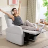 Relaxstoel, tv stoel met ligfunctie, gevoerde tv stoel met voetensteun, linnenlook ruststoel voor woonkamer, slaapkamer tot 150 kg, lichtgrijs 2